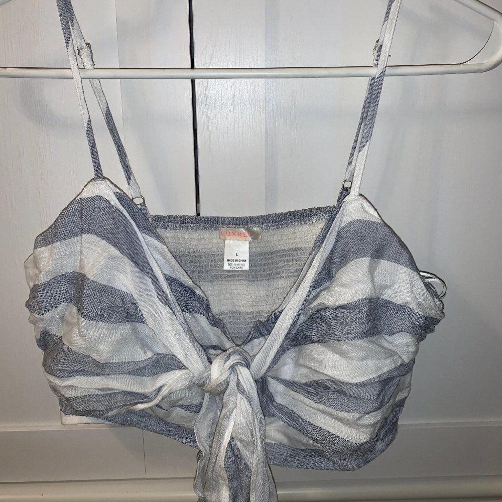 Striped Front Tie Crop Top